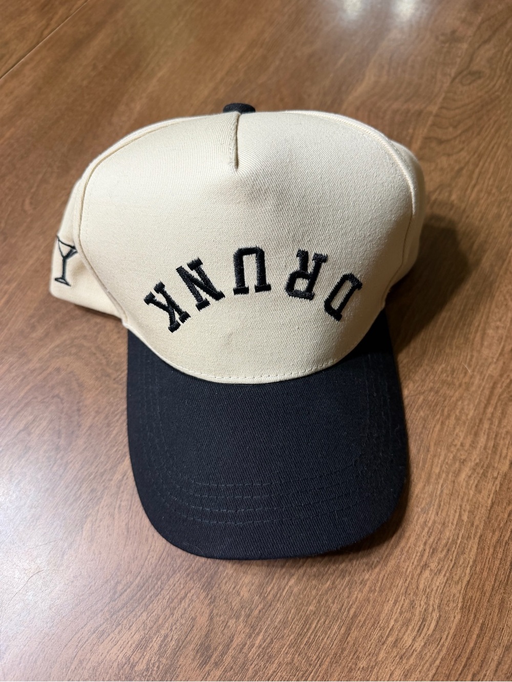 DRUNK Embroidered Two-Tone Baseball Cap - Beige & Black
